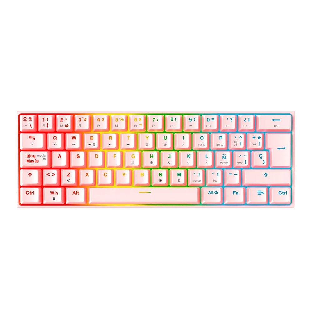 Teclado Gamer 60% Fantech MAXFIT61 RGB MK857, Color Rosado, Switch Rojo (ES) 1