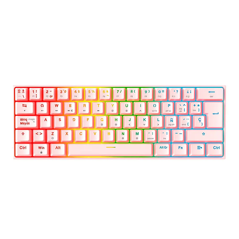Teclado Gamer 60% Fantech MAXFIT61 RGB MK857, Color Rosado, Switch Rojo (ES) 1