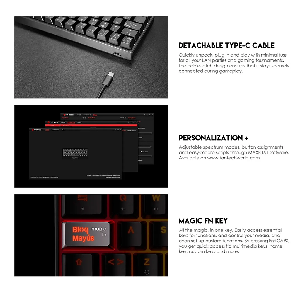 Teclado Gamer 60% Fantech MAXFIT61 RGB MK857, Color Rosado, Switch Rojo (ES) 6