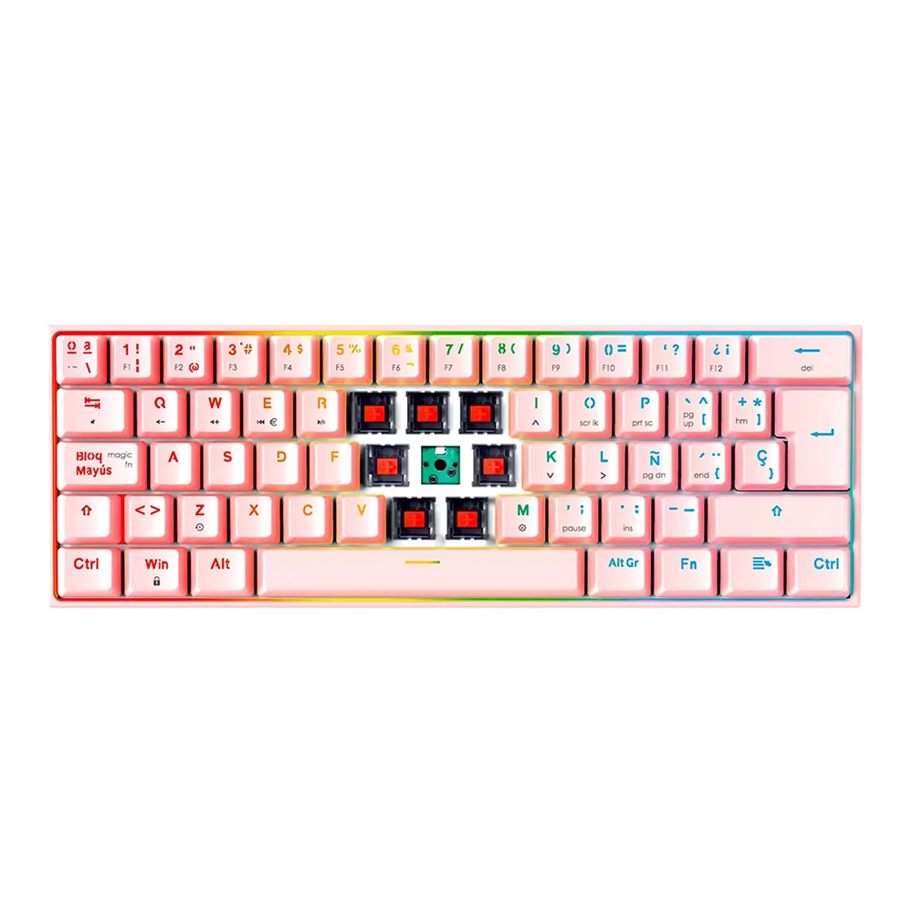 Teclado Gamer 60% Fantech MAXFIT61 RGB MK857, Color Rosado, Switch Rojo (ES) 3