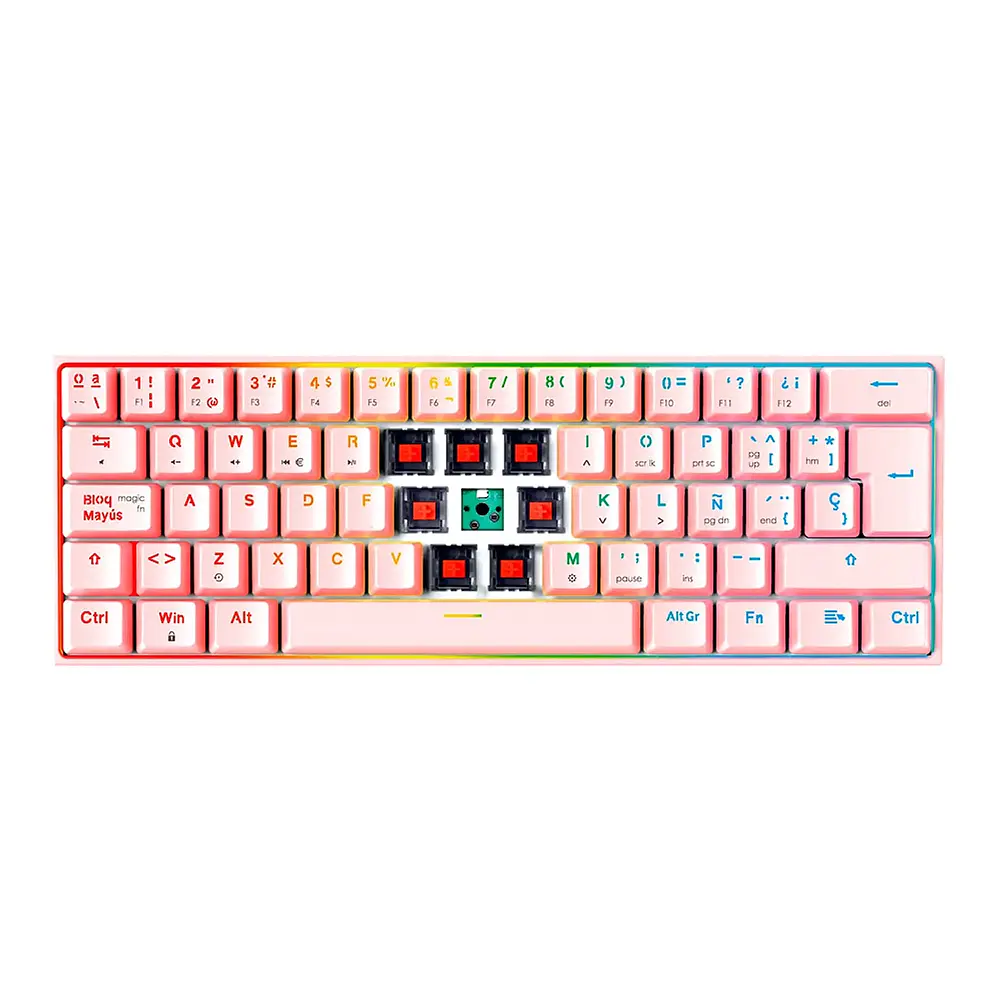 Teclado Gamer 60% Fantech MAXFIT61 RGB MK857, Color Rosado, Switch Rojo (ES) 3