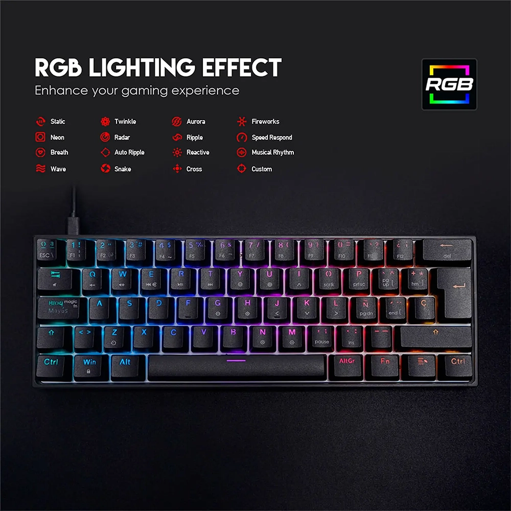Teclado Gamer 60% Fantech MAXFIT61 RGB MK857, Color Rosado, Switch Rojo (ES) 8