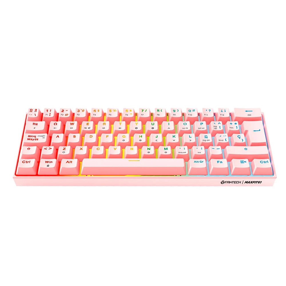Teclado Gamer 60% Fantech MAXFIT61 RGB MK857, Color Rosado, Switch Rojo (ES) 2