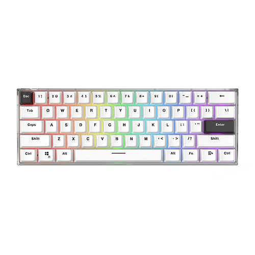 Teclado Gamer 60% inalambrico Fantech MAXFIT61 Frost RGB MK857, Color Blanco, Switch Azul (EN) 1