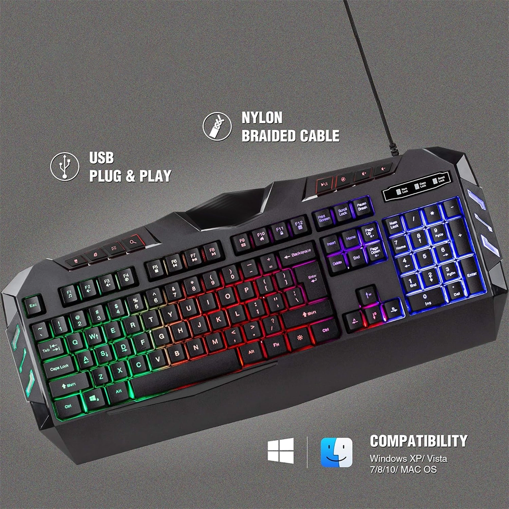 Teclado Gamer Datacom, Membrana, Retroiluminado, USB 3