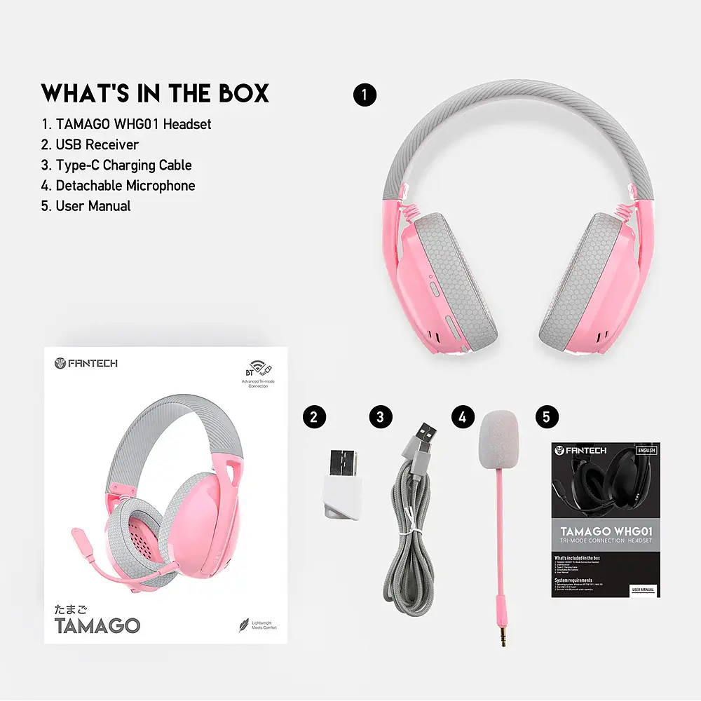 Audífono Gamer inalámbrico Fantech Tamago II WHG01, Multiplataforma, Color Rosado 5