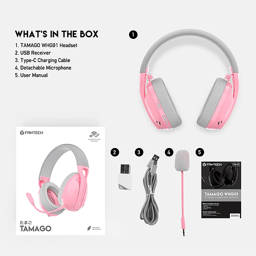 Audífono Gamer inalámbrico Fantech Tamago II WHG01, Multiplataforma, Color Rosado 5