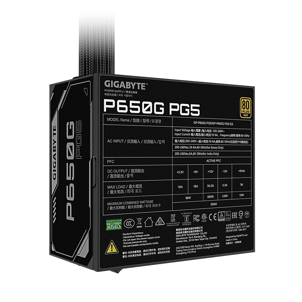 Fuente de Poder Gigabyte P650G PG5, ATX 3.1 (650W) 80 Plus Gold 3