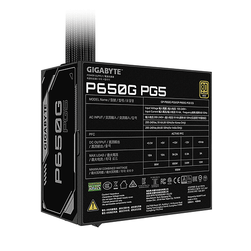 Fuente de Poder Gigabyte P650G PG5, ATX 3.1 (650W) 80 Plus Gold 3