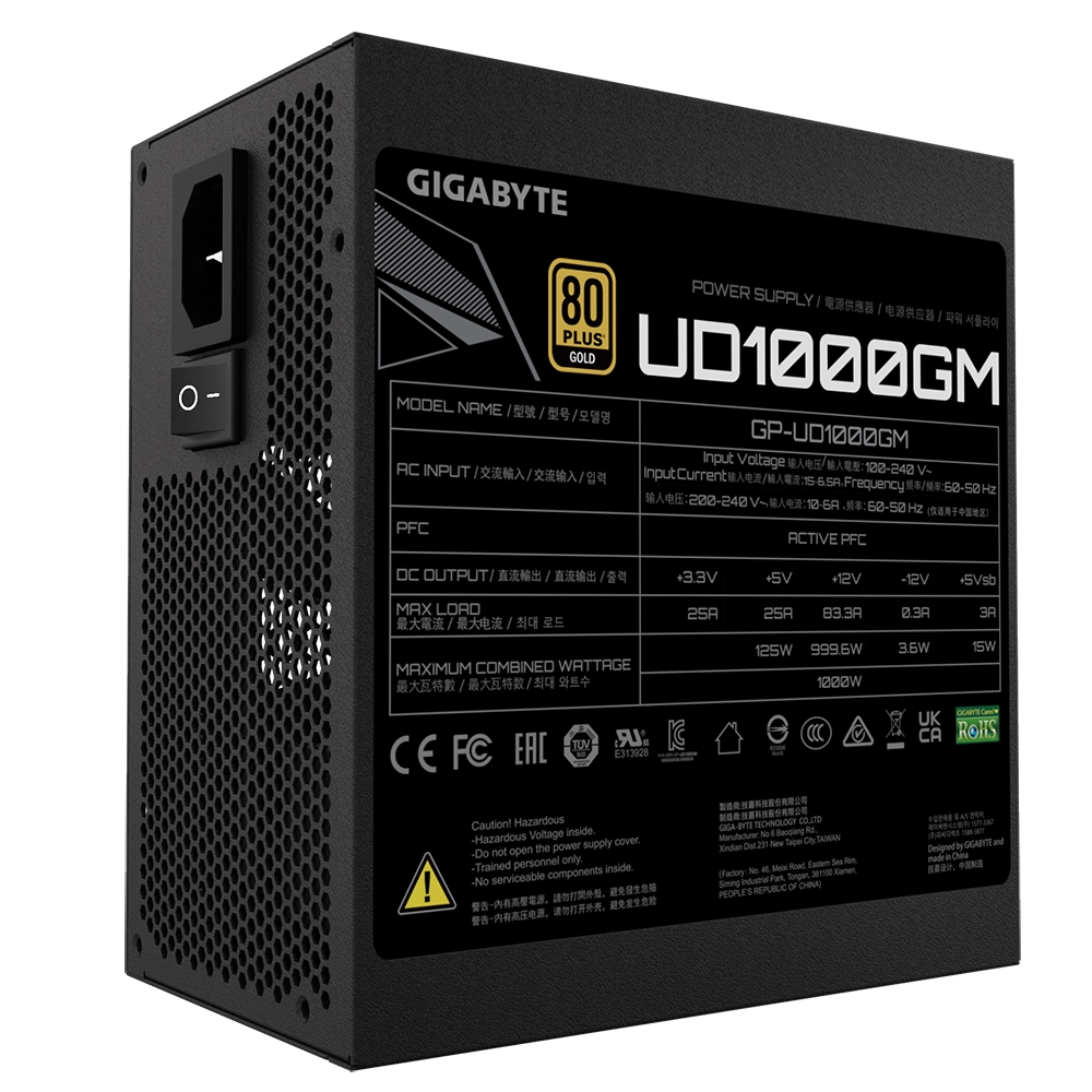Fuente de Poder Gigabyte UD1000GM, (1000W) 80 Plus Gold 4