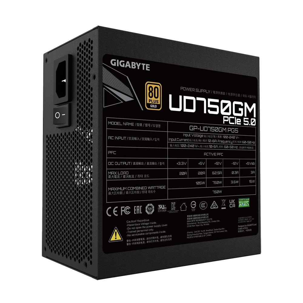 Fuente de Poder Gigabyte UD750GM PG5, ATX 3.0 (750W) 80 Plus Gold 4