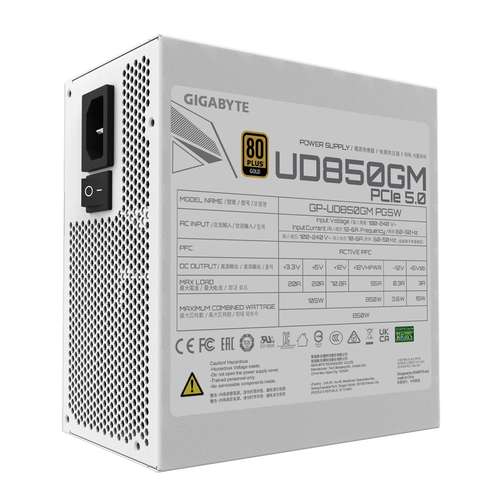 Fuente de Poder Gigabyte UD850GM PG5W, ATX 3.0 (850W) 80 Plus Gold, Color Blanco 3
