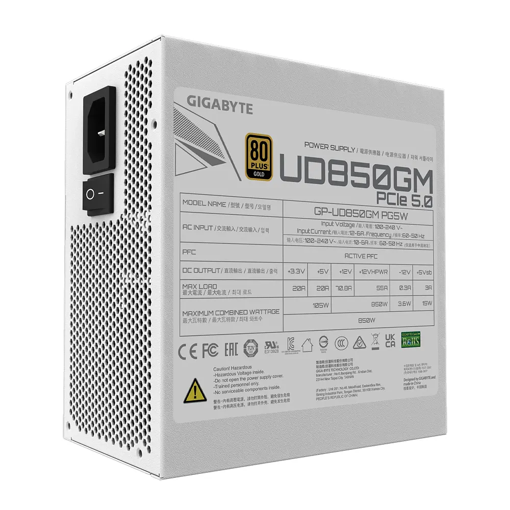 Fuente de Poder Gigabyte UD850GM PG5W, ATX 3.0 (850W) 80 Plus Gold, Color Blanco 3