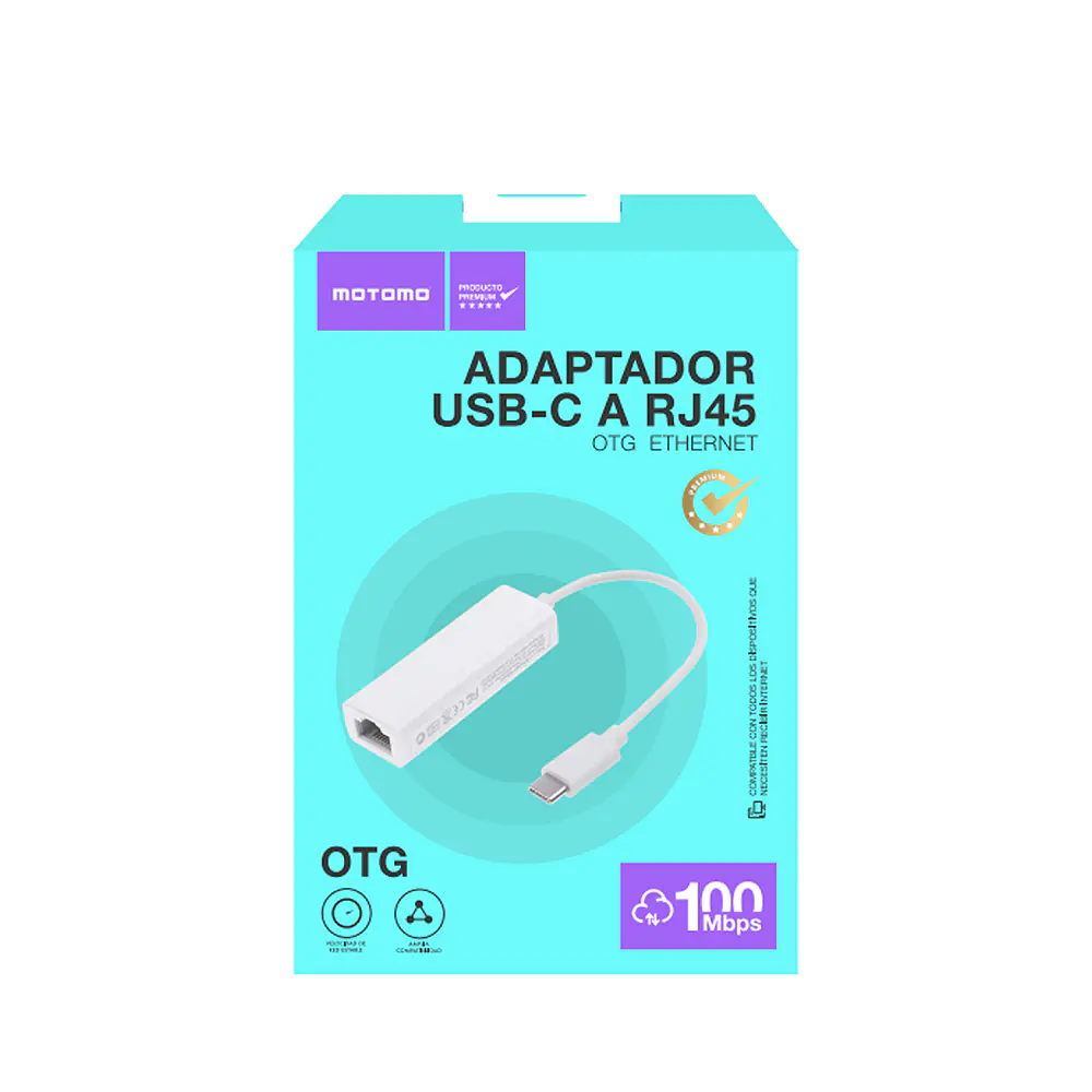 Adaptador Ethernet Motomo MO-RJ45, USB-C A RJ45, 100 Mbps 2