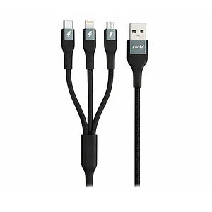 Cable 3 en 1 Ewtto ET-E4961, Micro USB + Lightning + USB-C, 1 Metro