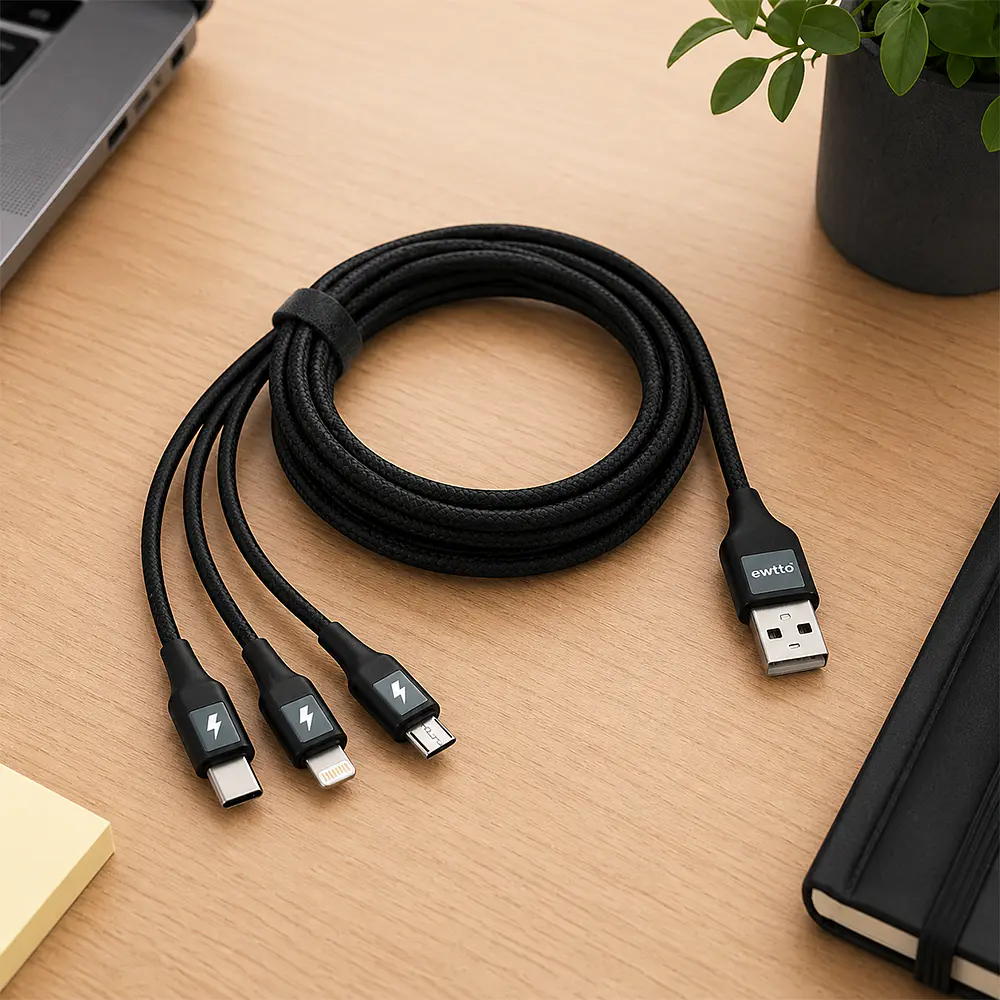 Cable 3 en 1 Ewtto ET-E4961, Micro USB + Lightning + USB-C, 1 Metro 2