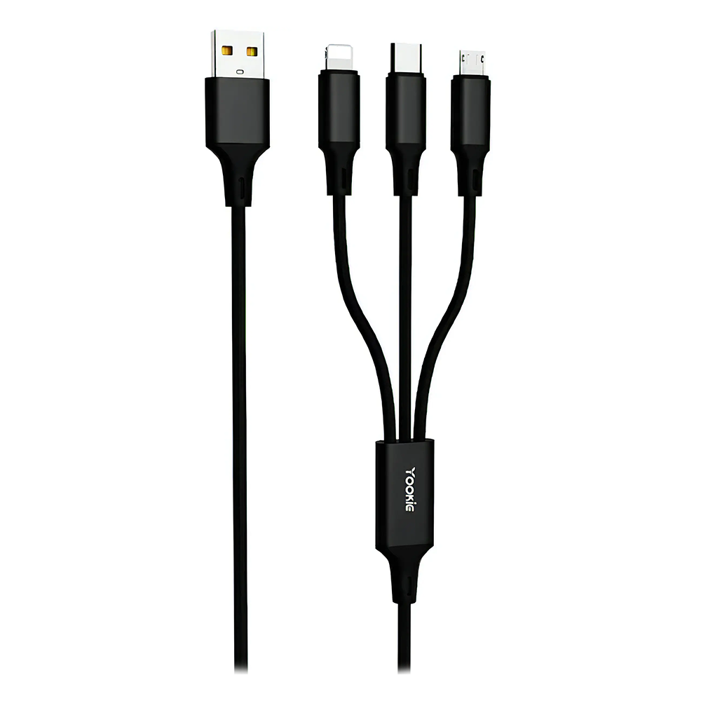 Cable 3 en 1 Yookie ECO6, Micro USB + Lightning + USB-C, 1 Metro 1