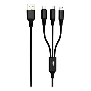 Cable 3 en 1 Yookie ECO6, Micro USB + Lightning + USB-C, 1 Metro
