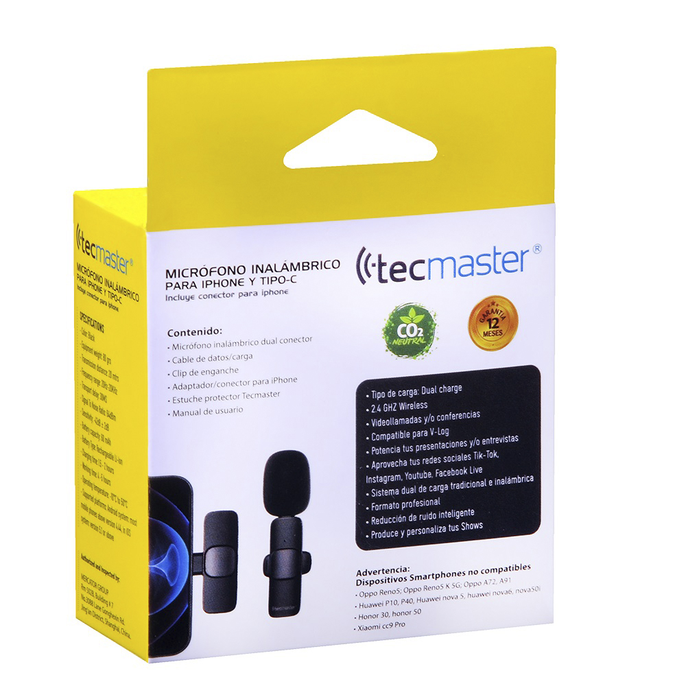Micrófono Lavalier inalámbrico Para iPhone y Android Tecmaster TM-300518 5
