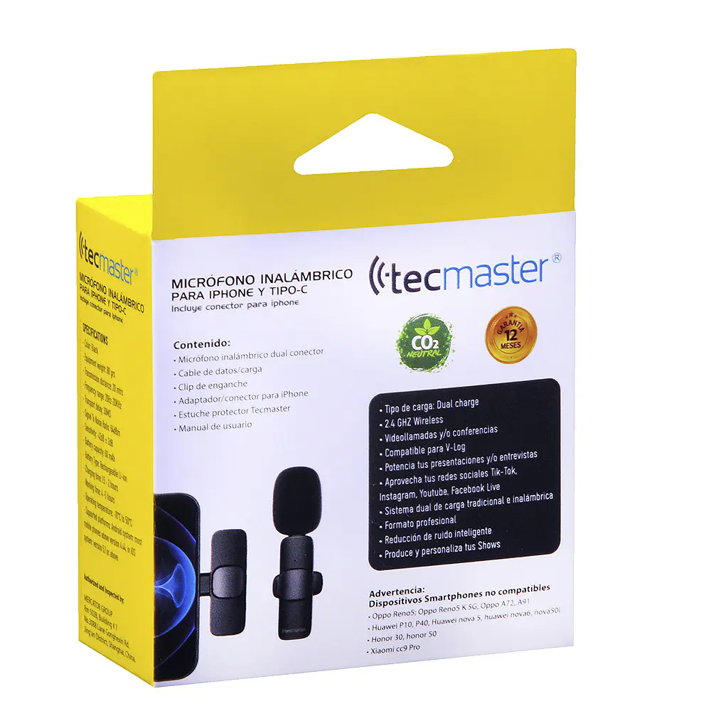 Micrófono Lavalier inalámbrico Para iPhone y Android Tecmaster TM-300518 5