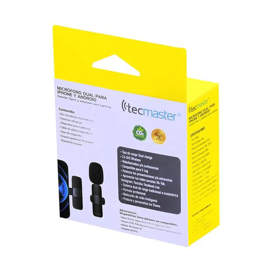  Micrófono Lavalier inalámbrico Dual Para iPhone y Android Tecmaster TM-300527 4
