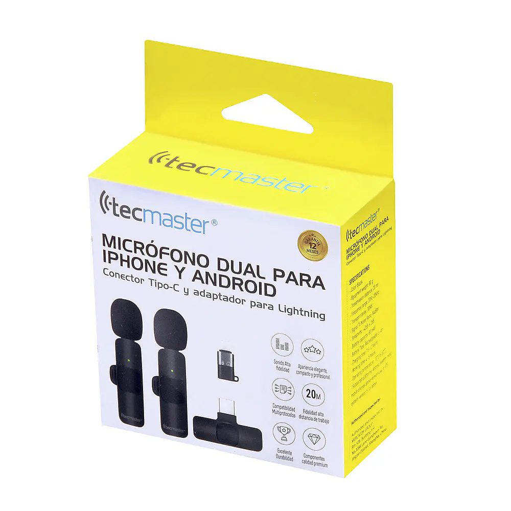  Micrófono Lavalier inalámbrico Dual Para iPhone y Android Tecmaster TM-300527 3
