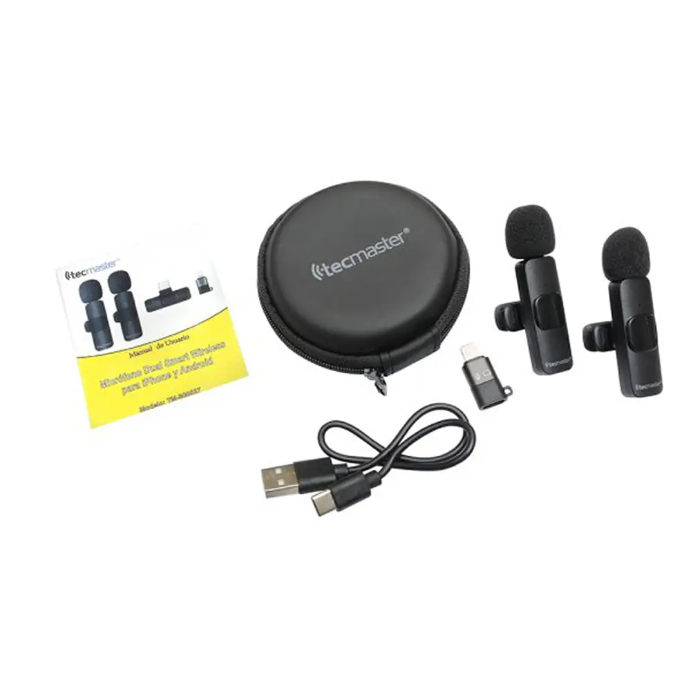  Micrófono Lavalier inalámbrico Dual Para iPhone y Android Tecmaster TM-300527 2