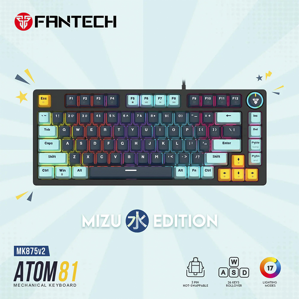 Teclado (EN) Gamer Fantech MK875V2 ATOM 81 Navy, Switch Rosado (Rosie) 7