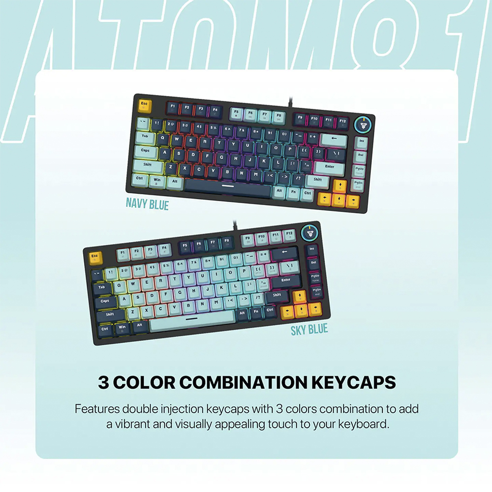 Teclado (EN) Gamer Fantech MK875V2 ATOM 81 Navy, Switch Rosado (Rosie) 5