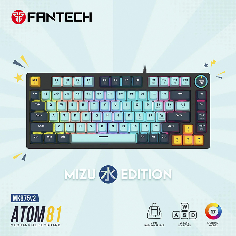 Teclado (EN) Gamer Fantech MK875V2 ATOM 81 Sky Blue, Switch Rosado (Rosie) 7