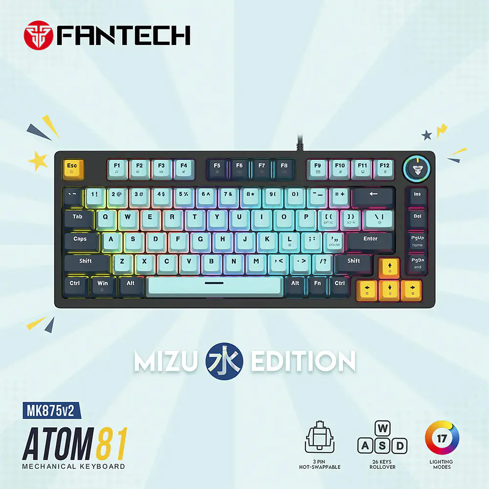 Teclado (EN) Gamer Fantech MK875V2 ATOM 81 Sky Blue, Switch Rosado (Rosie) 7