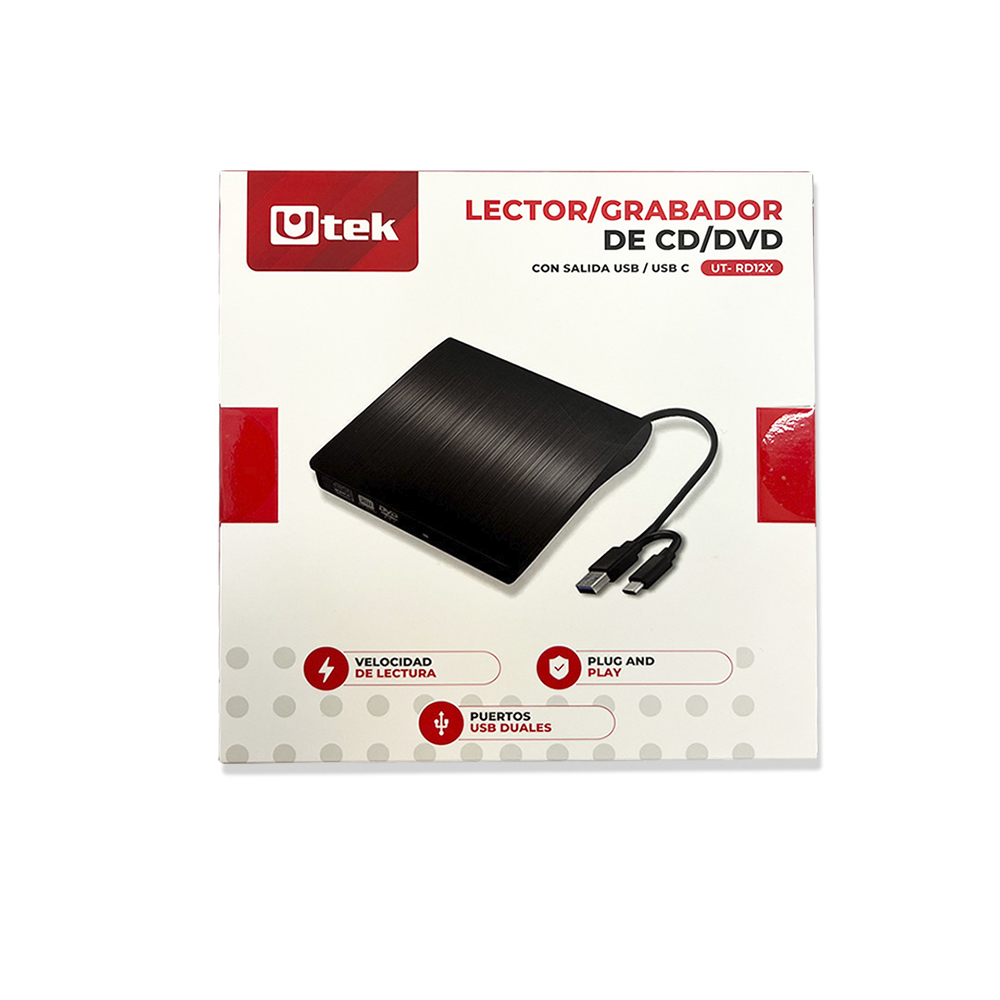 Lector y Grabador Externo de CD/DVD Dual USB-A / USB-C Utek UT-RD12X 4