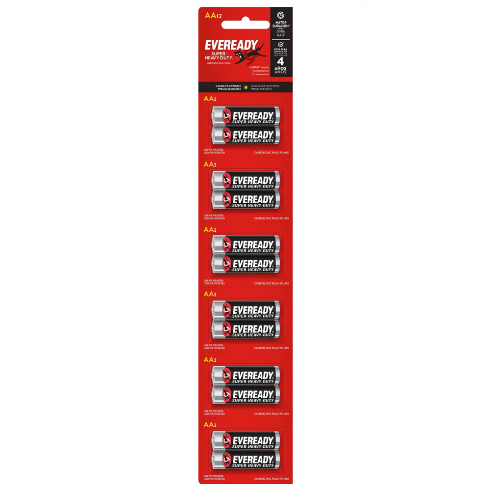Pila Zinc-Carbón Eveready Super Heavy Duty AA, Tira de 12 unidades 1