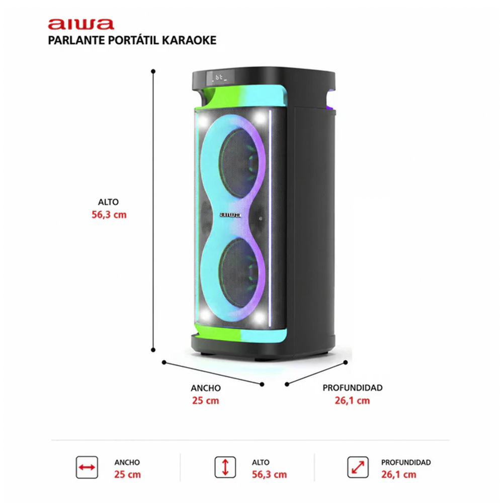 Parlante Bluetooth Portátil Aiwa Karaoke TWS Led AW-POH4D 5