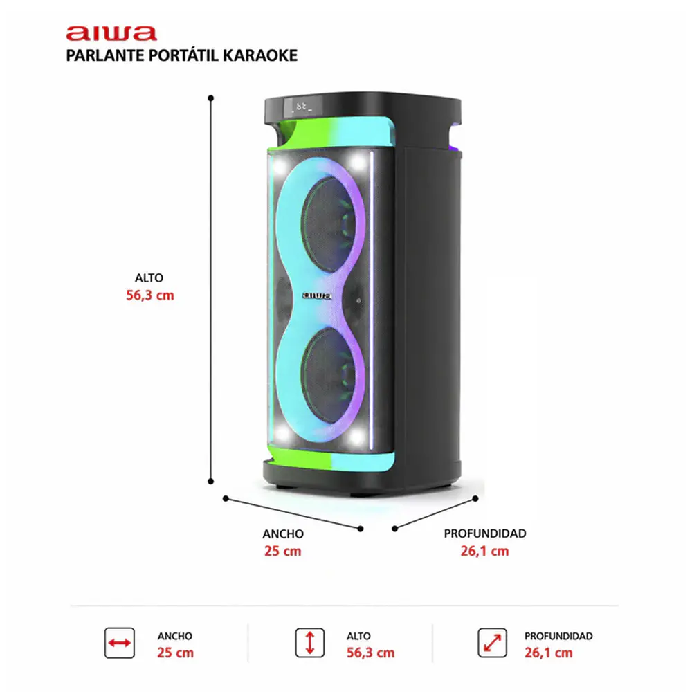 Parlante Bluetooth Portátil Aiwa Karaoke TWS Led AW-POH4D 5