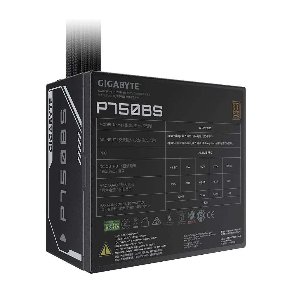 Fuente de Poder Gigabyte P750BS (750W) 80 Plus Bronce 5