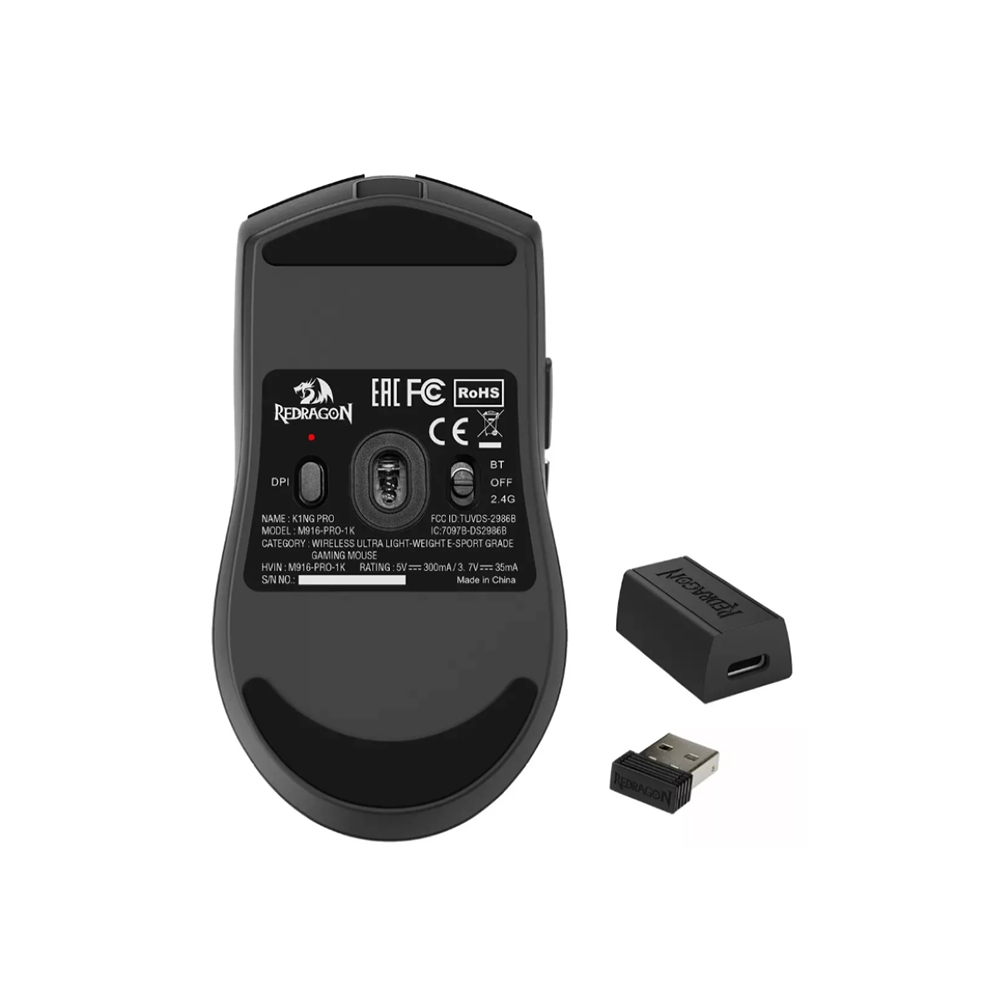 Mouse Gamer inalámbrico Redragon King Pro 1K M916, Color Negro 5