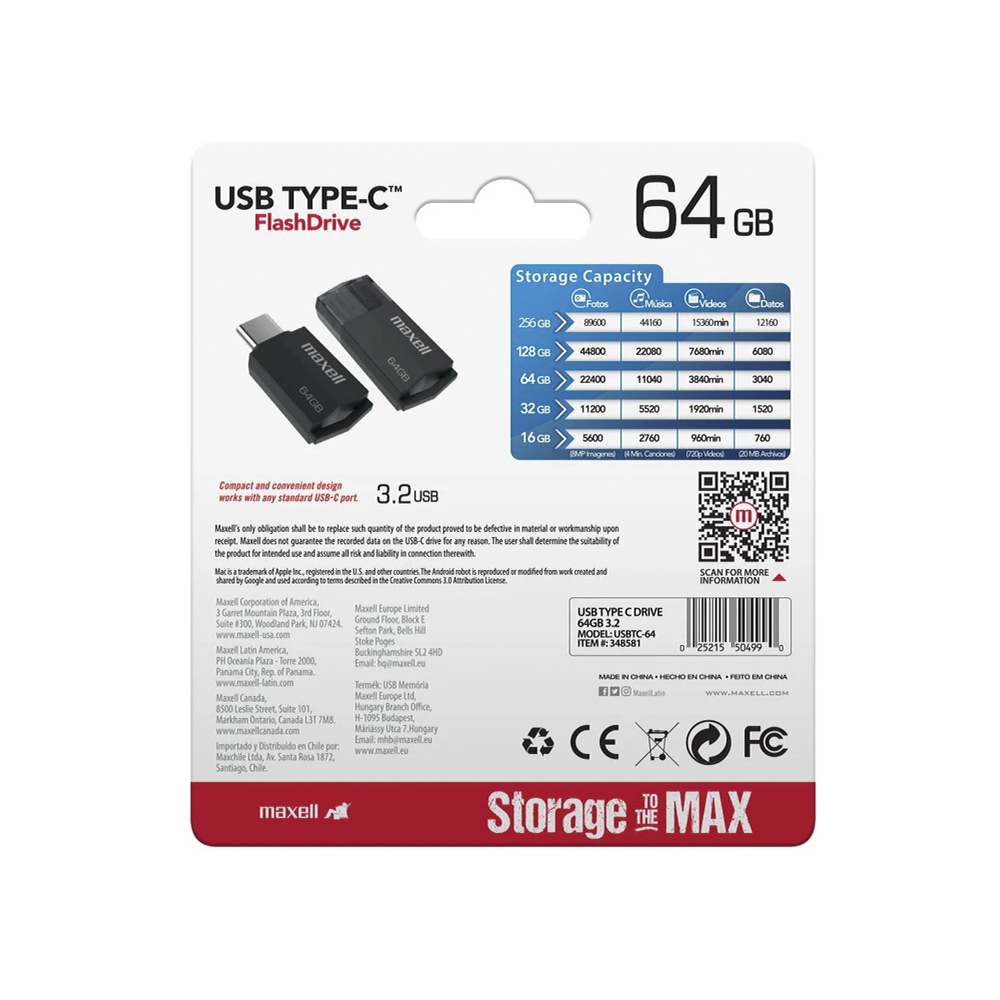 Pendrive Maxell 64GB USB TIPO-C 3