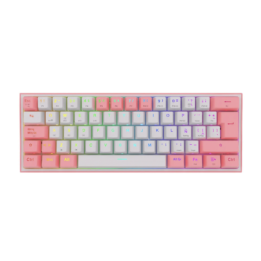Teclado (ES) Gamer Redragon Fizz Pro RGB, inalámbrico, Switch Rojo, Color Blanco y Rosado 1