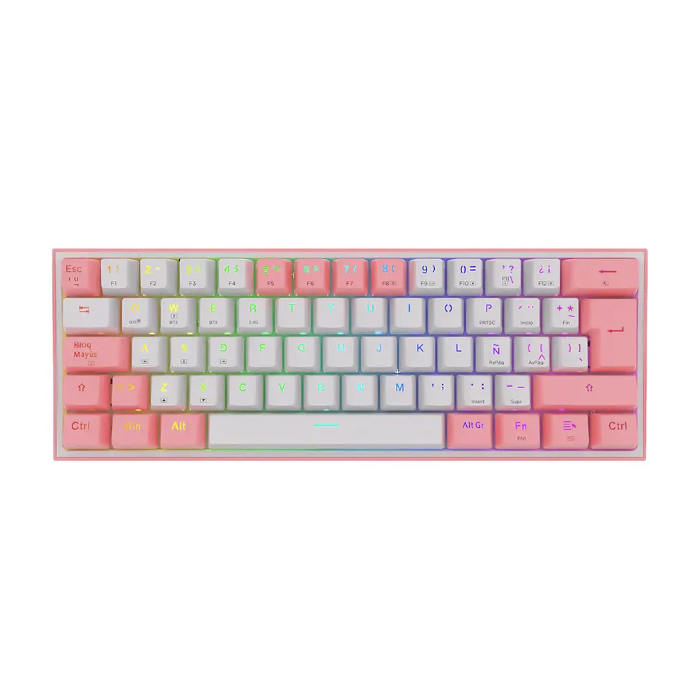 Teclado (ES) Gamer Redragon Fizz Pro RGB, inalámbrico, Switch Rojo, Color Blanco y Rosado 1