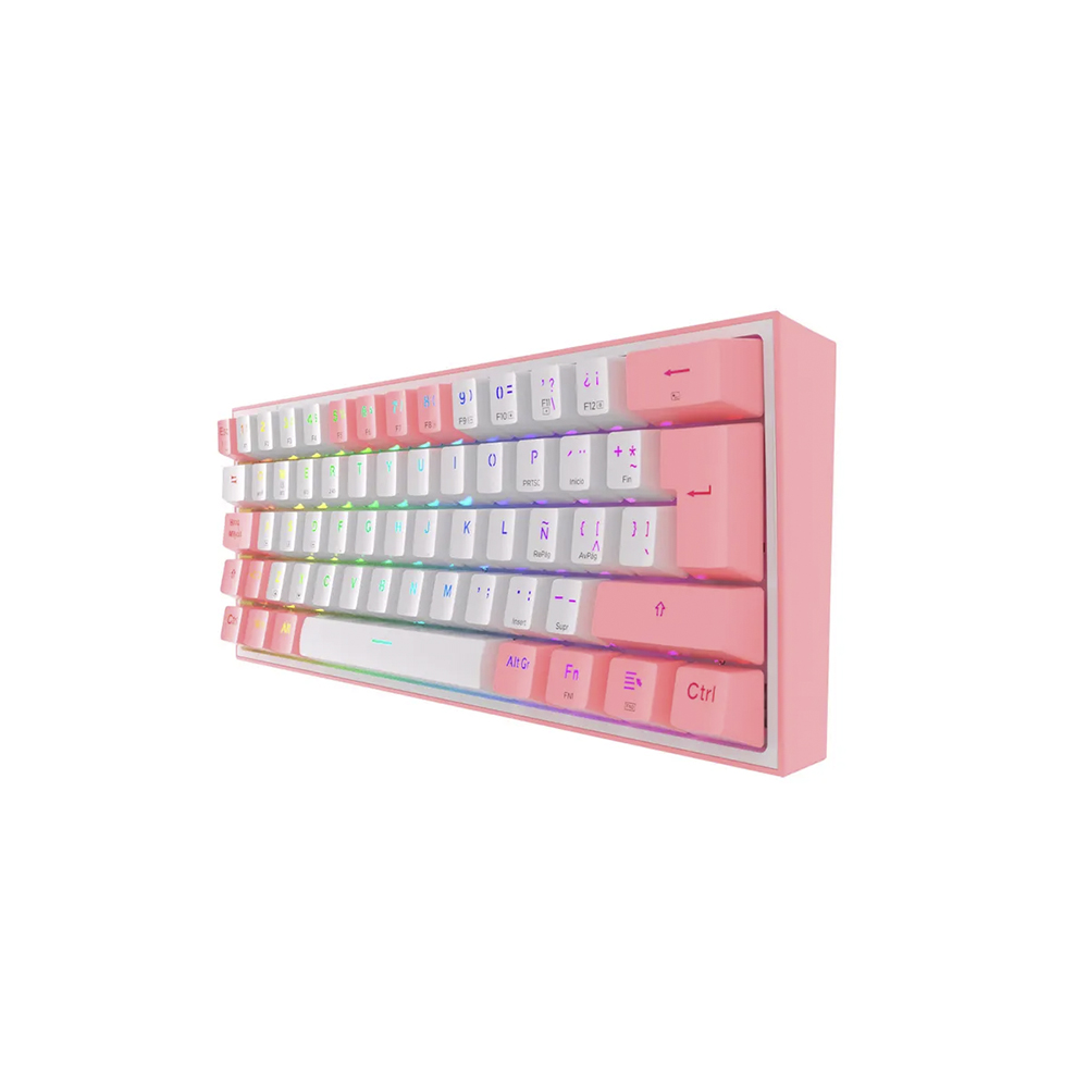 Teclado (ES) Gamer Redragon Fizz Pro RGB, inalámbrico, Switch Rojo, Color Blanco y Rosado 4