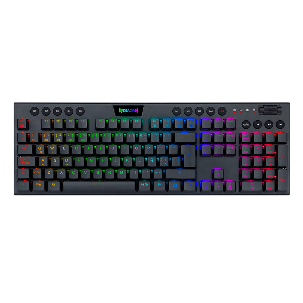 Teclado (ES) Gamer Redragon Horus, inalámbrico, Switch Rojo, Color Negro 1