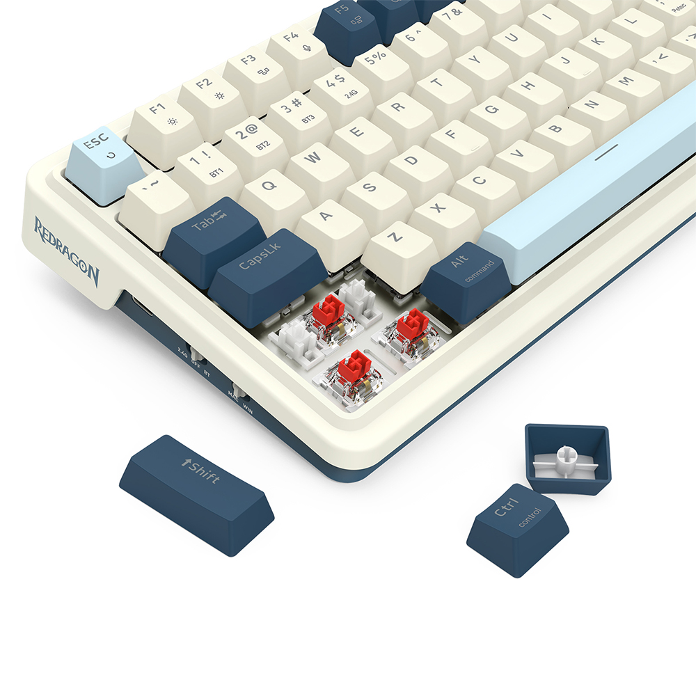 Teclado (ES) Gamer Redragon Eisa Pro K686, inalámbrico, Switch Rojo, Color Blanco y Azul 4