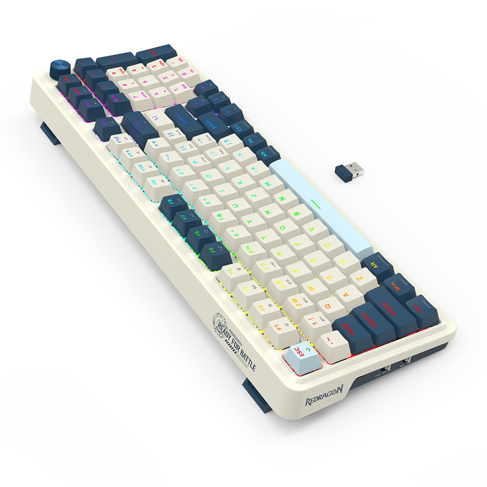Teclado (ES) Gamer Redragon Eisa Pro K686, inalámbrico, Switch Rojo, Color Blanco y Azul 2