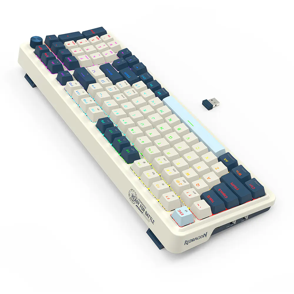 Teclado (ES) Gamer Redragon Eisa Pro K686, inalámbrico, Switch Rojo, Color Blanco y Azul 2