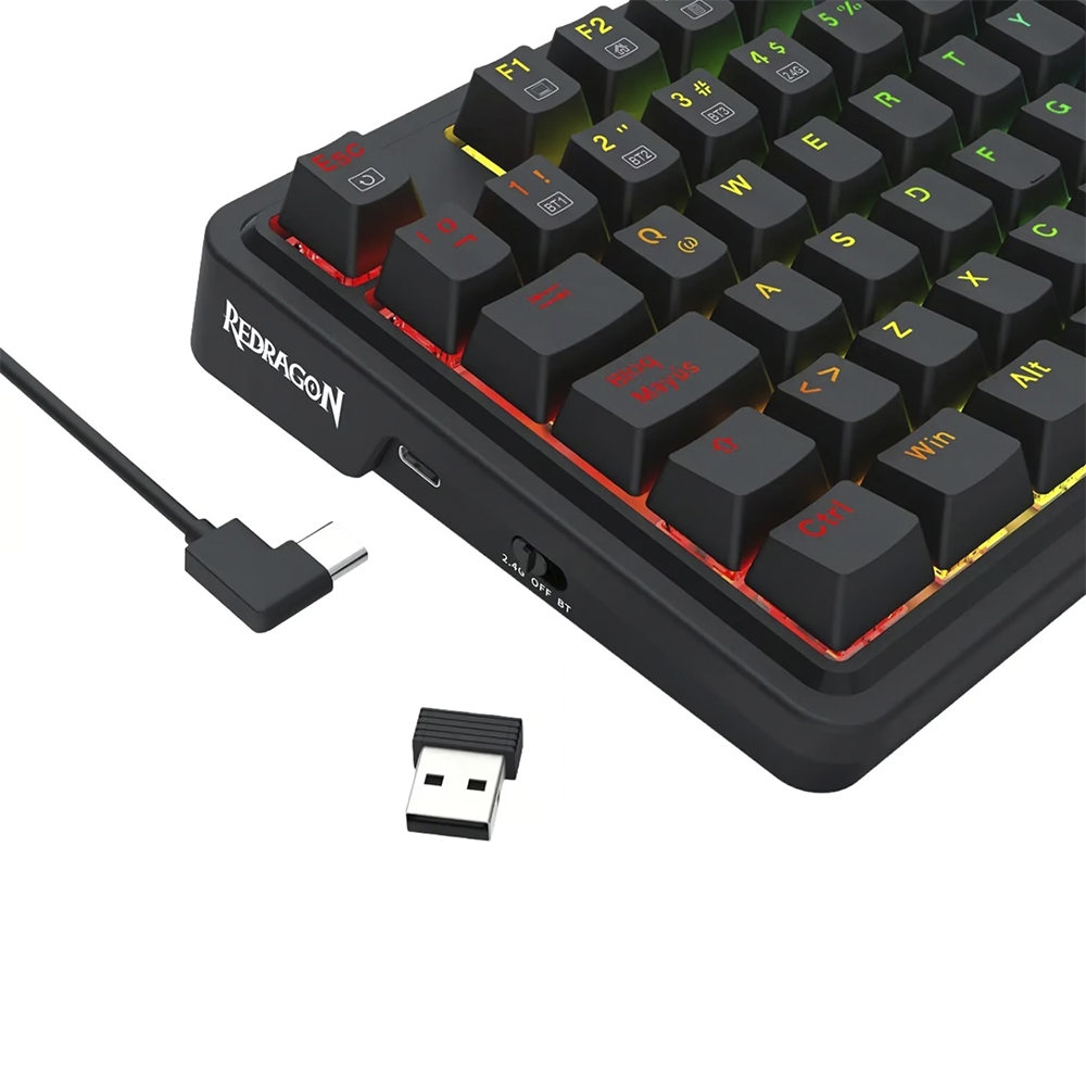 Teclado (ES) Gamer Redragon Ucal Pro K673, inalámbrico, Switch Rojo, Color Negro 5