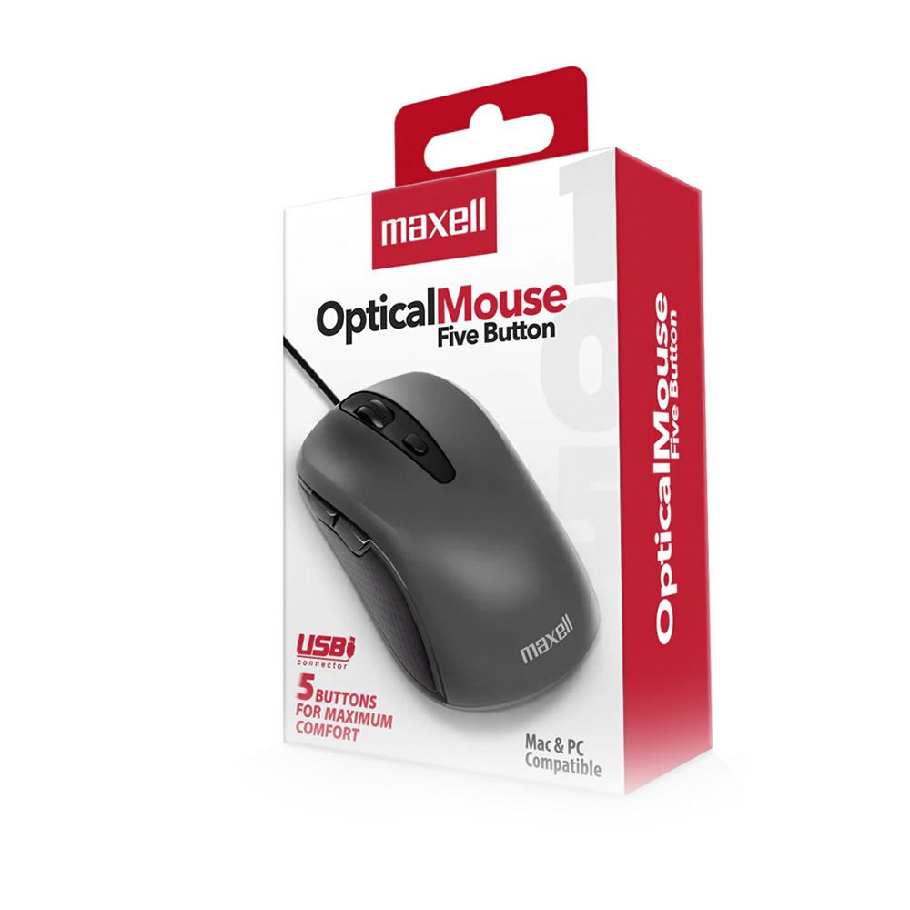 Mouse Con Cable Maxell MOWR-105, 5 botones, Color Gris 3