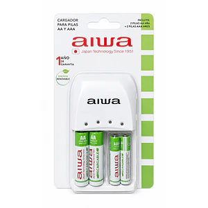 Cargador de Pilas Aiwa BC-0905A AA/AAA con 2 Pilas AA 2000 mAh y 2 Pilas AAA 800 mAh