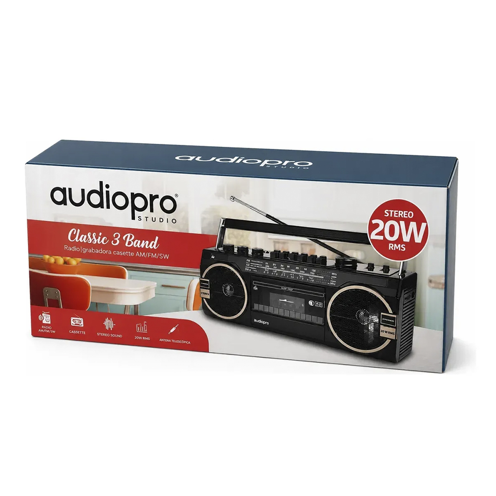 Radio Retro Audio Pro AP02054 Bluetooth AM/FM/SW USB SD Reproductor Cassette Portátil 4