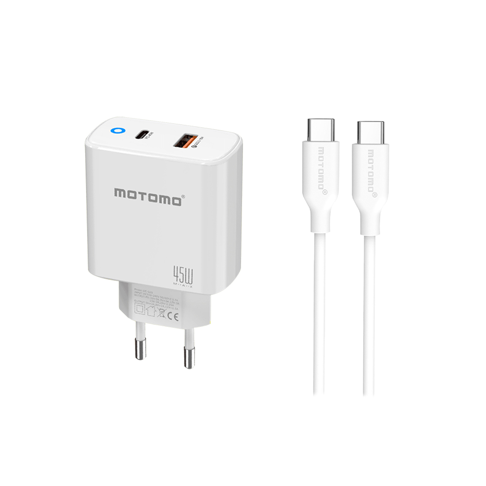 Cargador de Pared Motomo CR45W Power Delivery 45W USB-C + USB-A con Cable USB-C 1